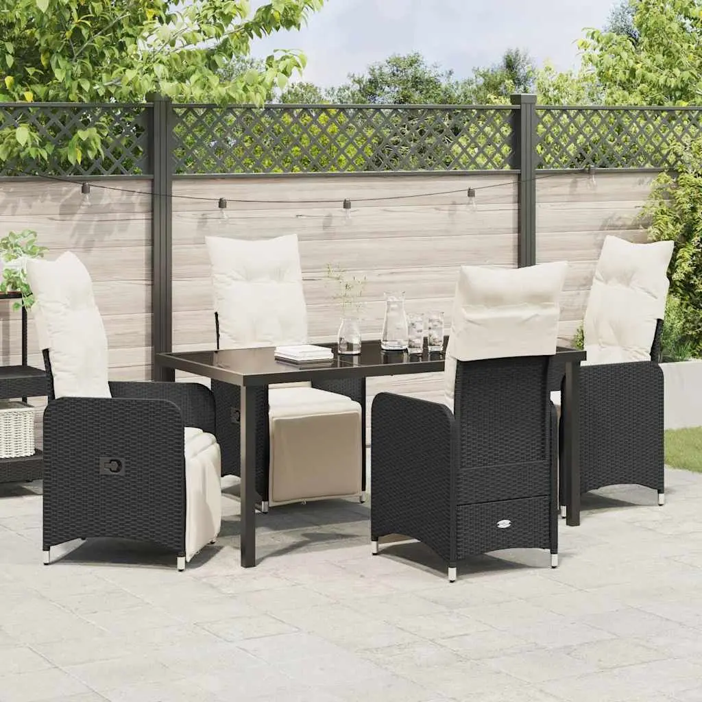 Outdoor Garden Dining Set 5 Piece Black Poly Rattan Patio Table Chairs Furniture