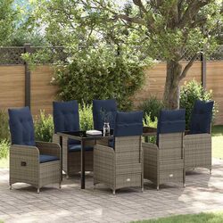 Garden Dining Set 7 Pieces Outdoor Furniture Black Poly Rattan Patio Table