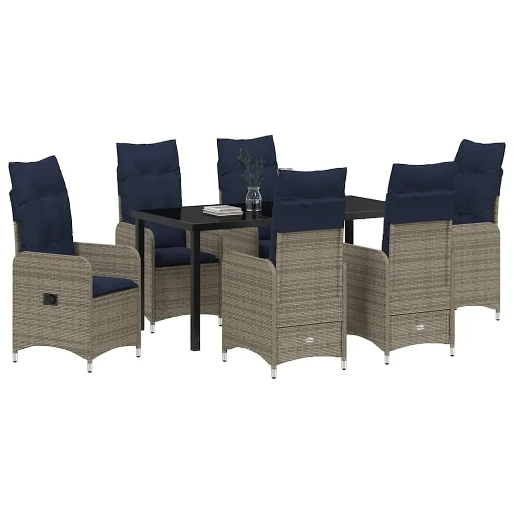 Garden Dining Set 7 Pieces Outdoor Furniture Black Poly Rattan Patio Table
