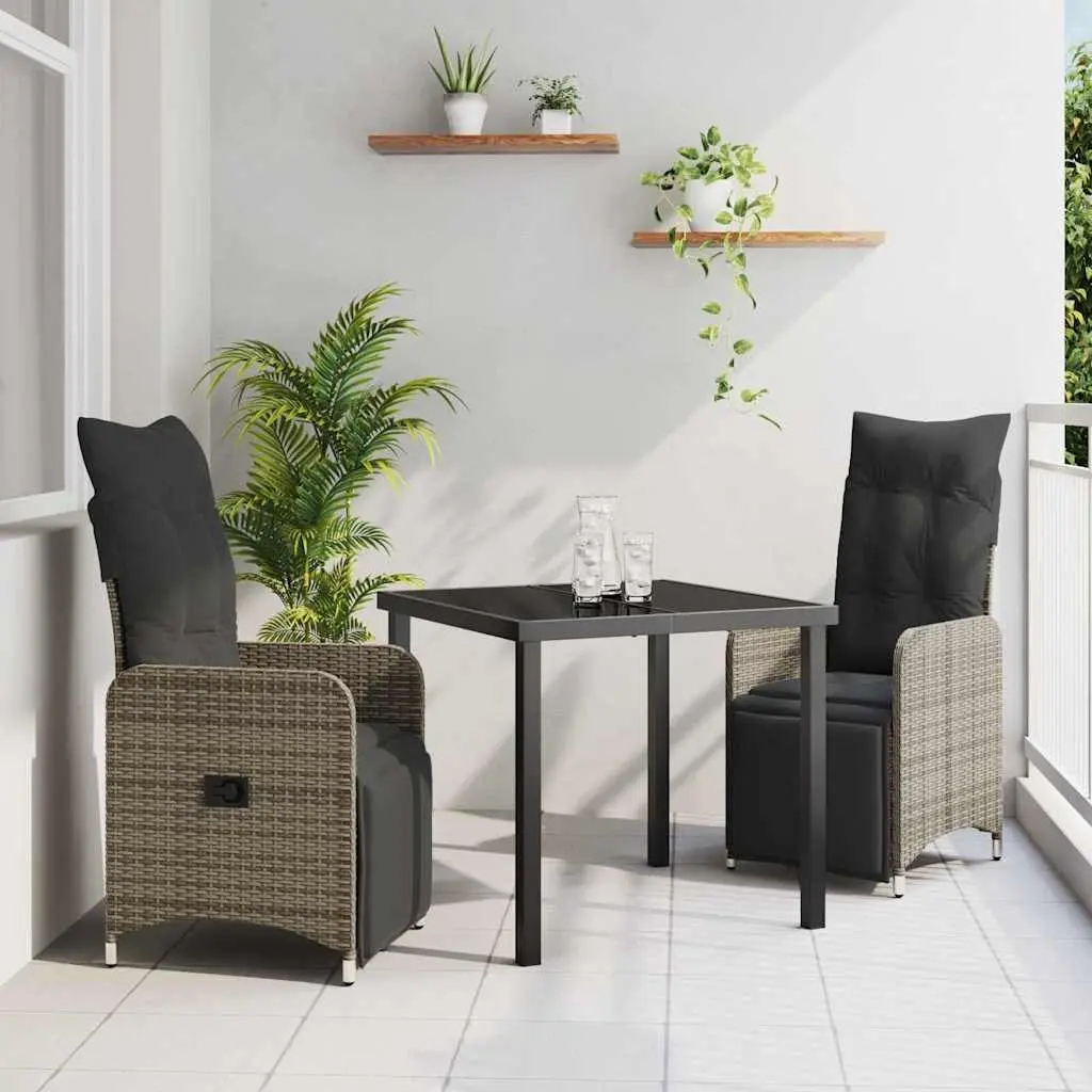 Garden Dining Set Grey 3 Piece Outdoor Furniture Poly Rattan Table Chairs