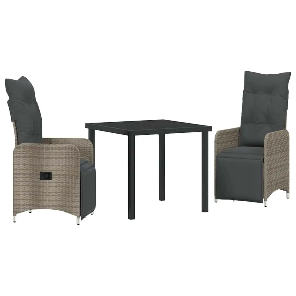 Garden Dining Set Grey 3 Piece Outdoor Furniture Poly Rattan Table Chairs