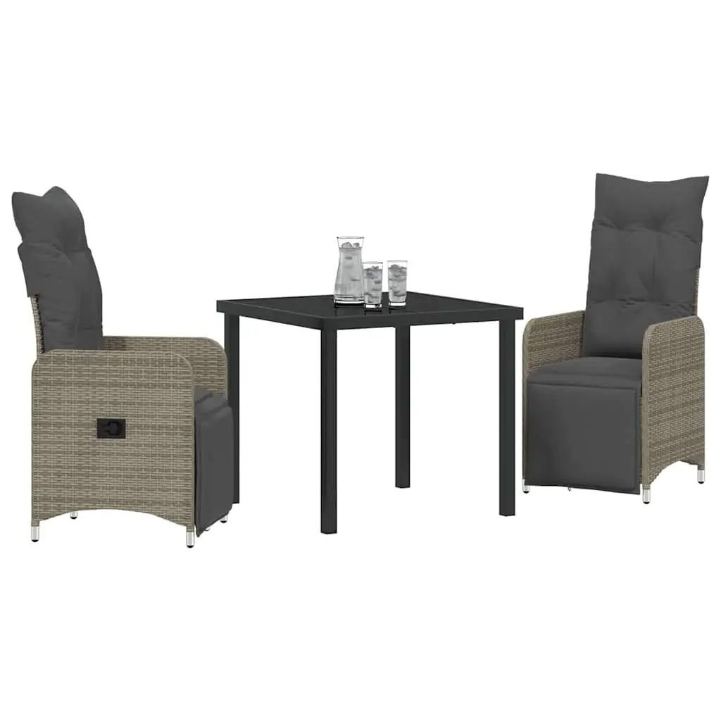 Garden Dining Set Grey 3 Piece Outdoor Furniture Poly Rattan Table Chairs