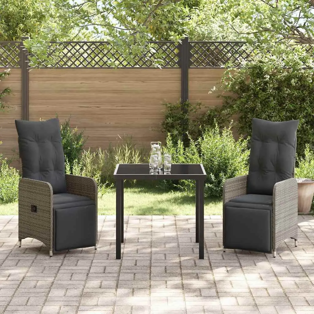 Garden Dining Set Grey 3 Piece Outdoor Furniture Poly Rattan Table Chairs