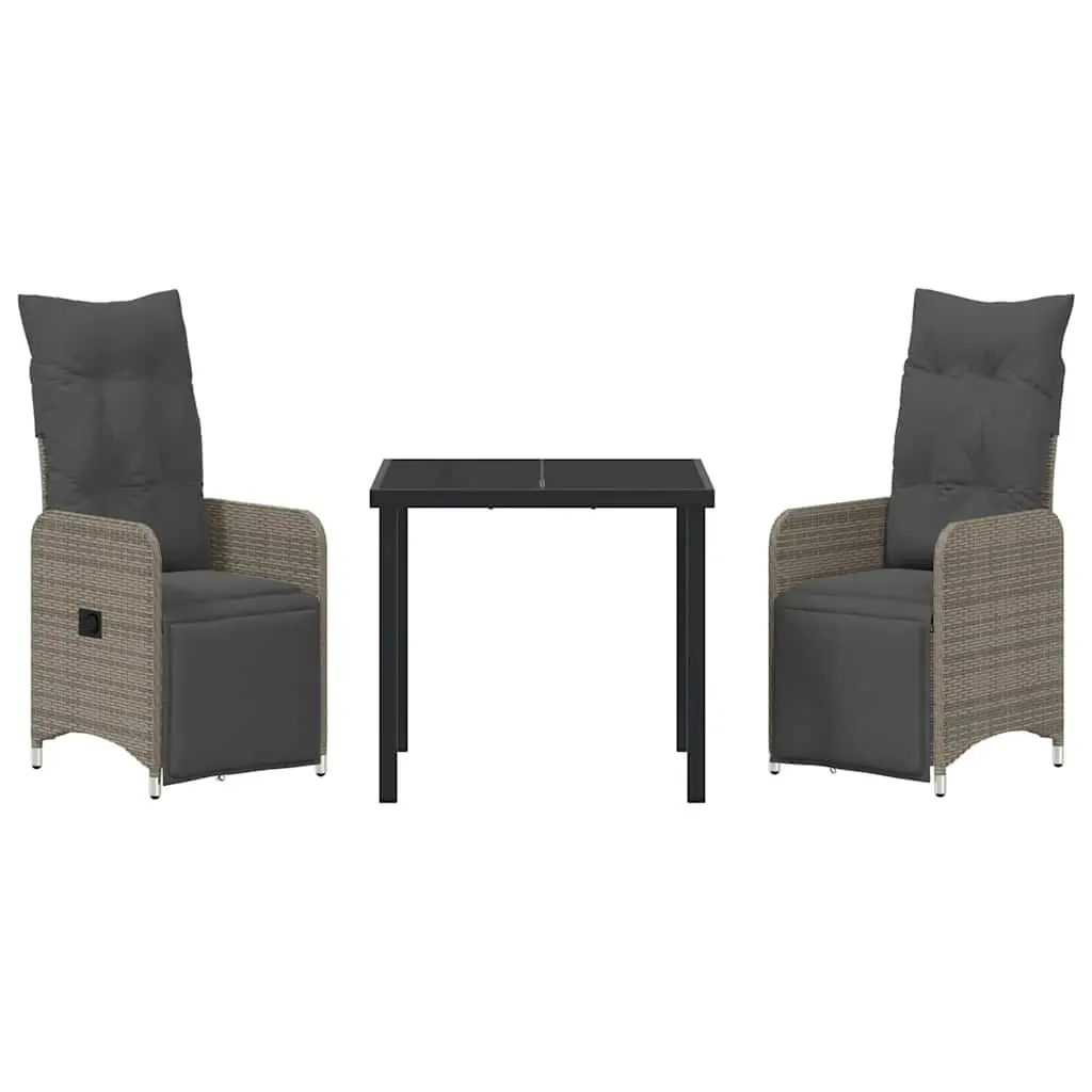 Garden Dining Set Grey 3 Piece Outdoor Furniture Poly Rattan Table Chairs