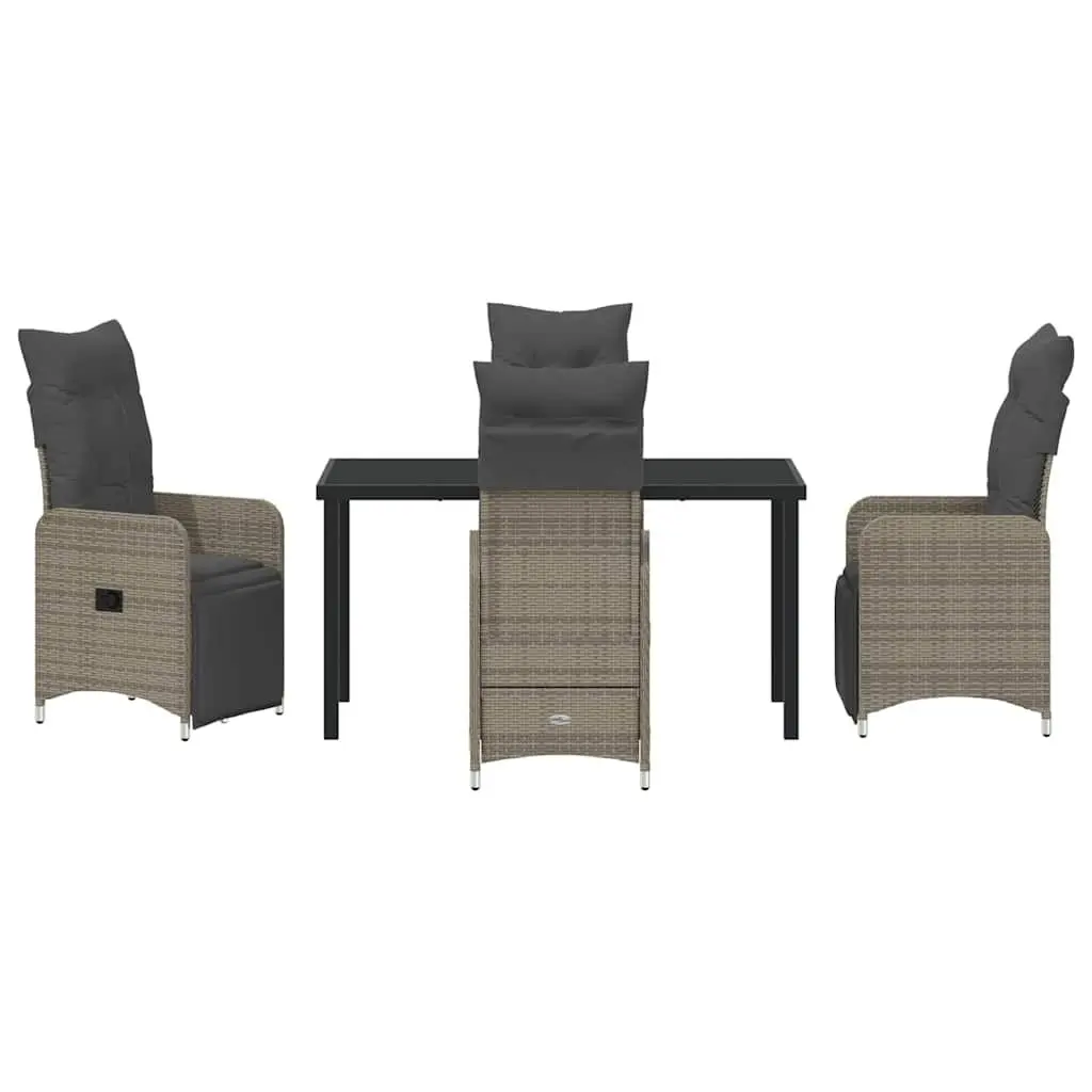 Garden Dining Set Grey 5 Piece Outdoor Furniture Powder Coated Steel Frame Tempered Glass Table Adjustable Backrest Chairs