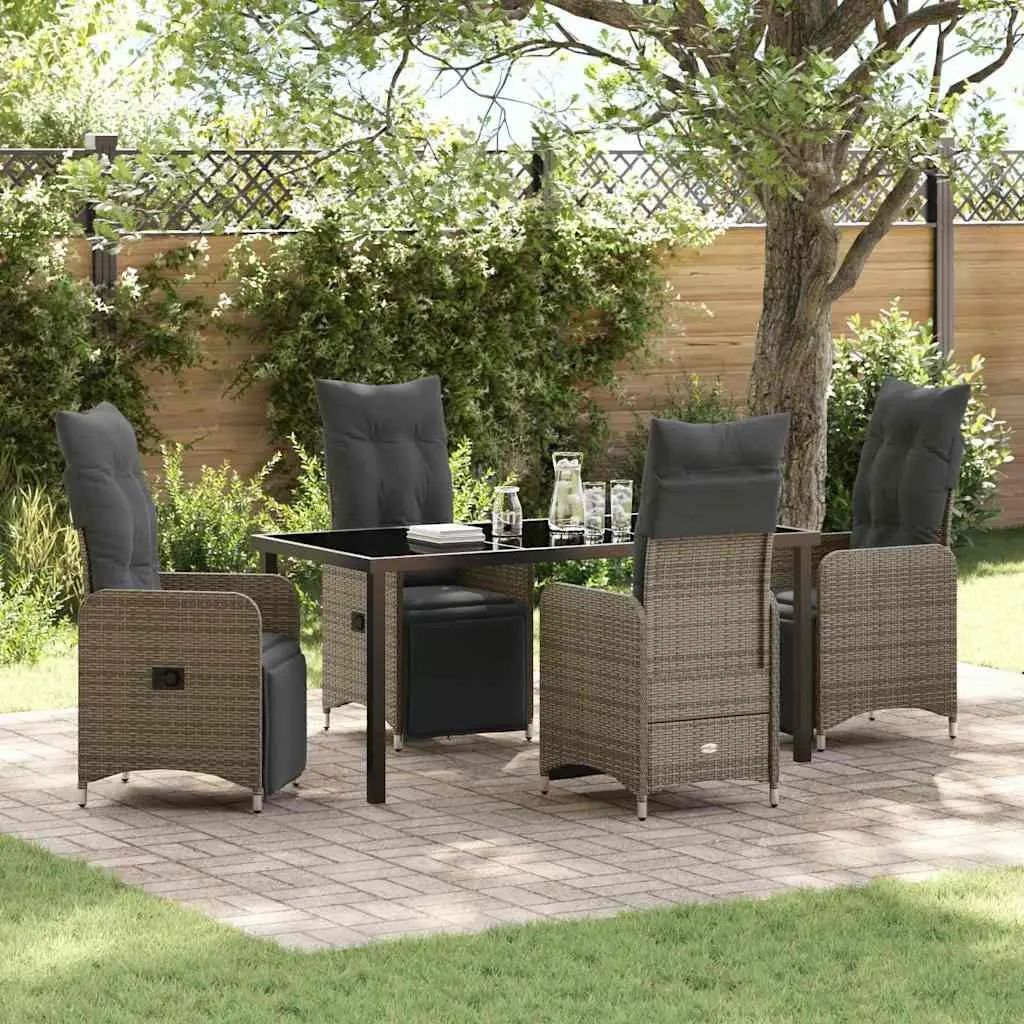 Garden Dining Set 5 Pieces Grey Poly Rattan Outdoor Furniture Patio Table Chairs