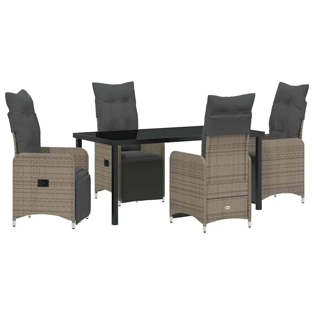 Garden Dining Set 5 Pieces Grey Poly Rattan Outdoor Furniture Patio Table Chairs