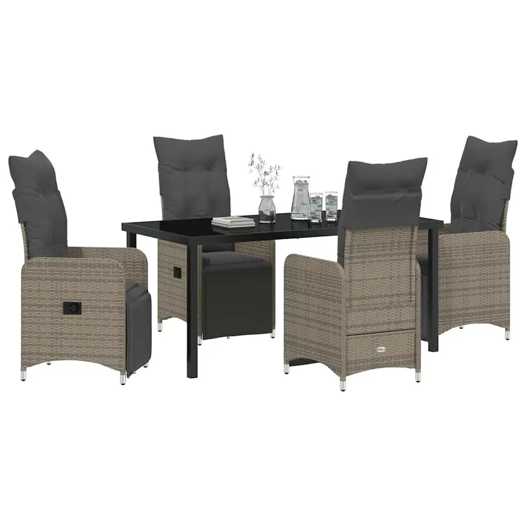 Garden Dining Set 5 Pieces Grey Poly Rattan Outdoor Furniture Patio Table Chairs