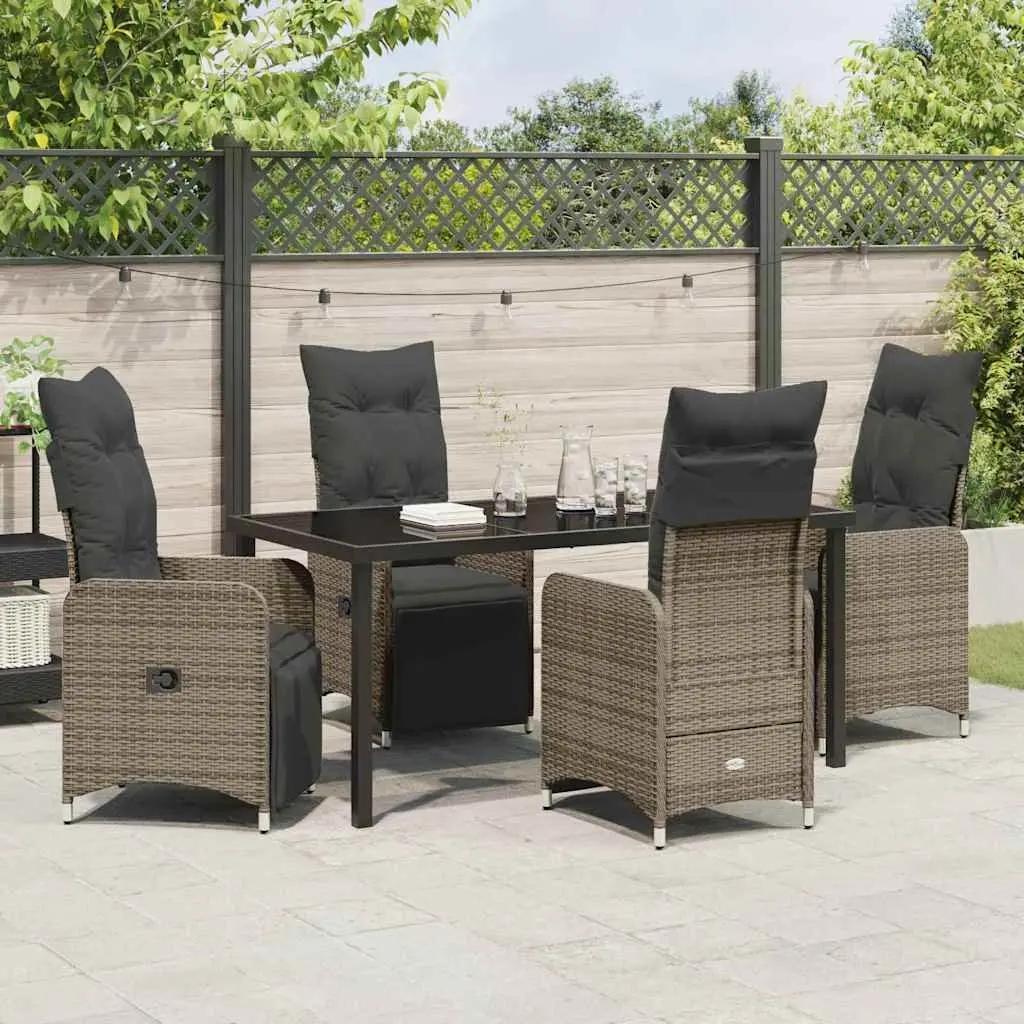 Garden Dining Set 5 Pieces Grey Poly Rattan Outdoor Furniture Patio Table Chairs