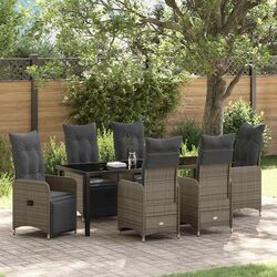 Garden Dining Set 7 Piece Outdoor Furniture Grey Poly Rattan Patio Table Chairs