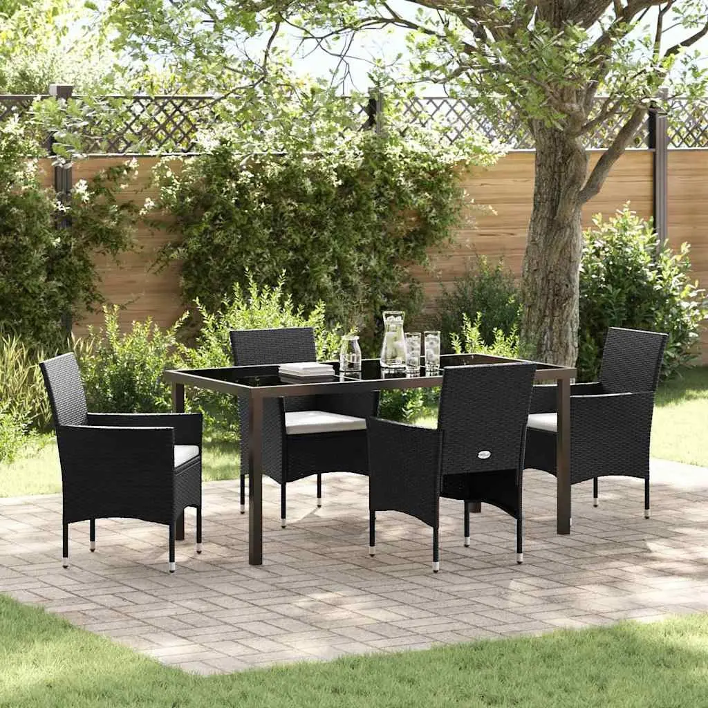 Outdoor Dining Set Black 5 Piece Poly Rattan Garden Furniture with Cushions