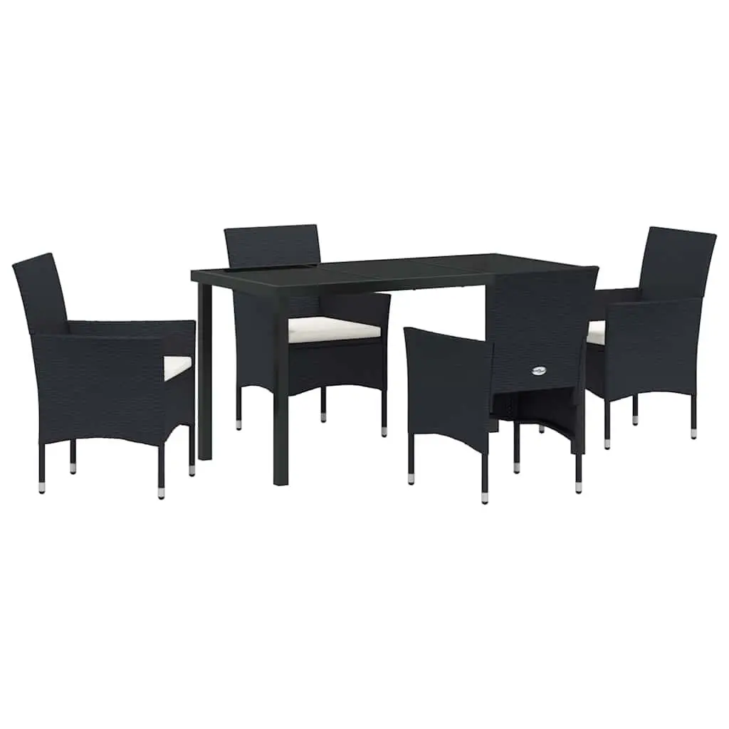 Outdoor Dining Set Black 5 Piece Poly Rattan Garden Furniture with Cushions