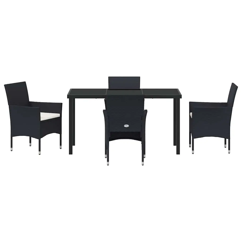 Outdoor Dining Set Black 5 Piece Poly Rattan Garden Furniture with Cushions