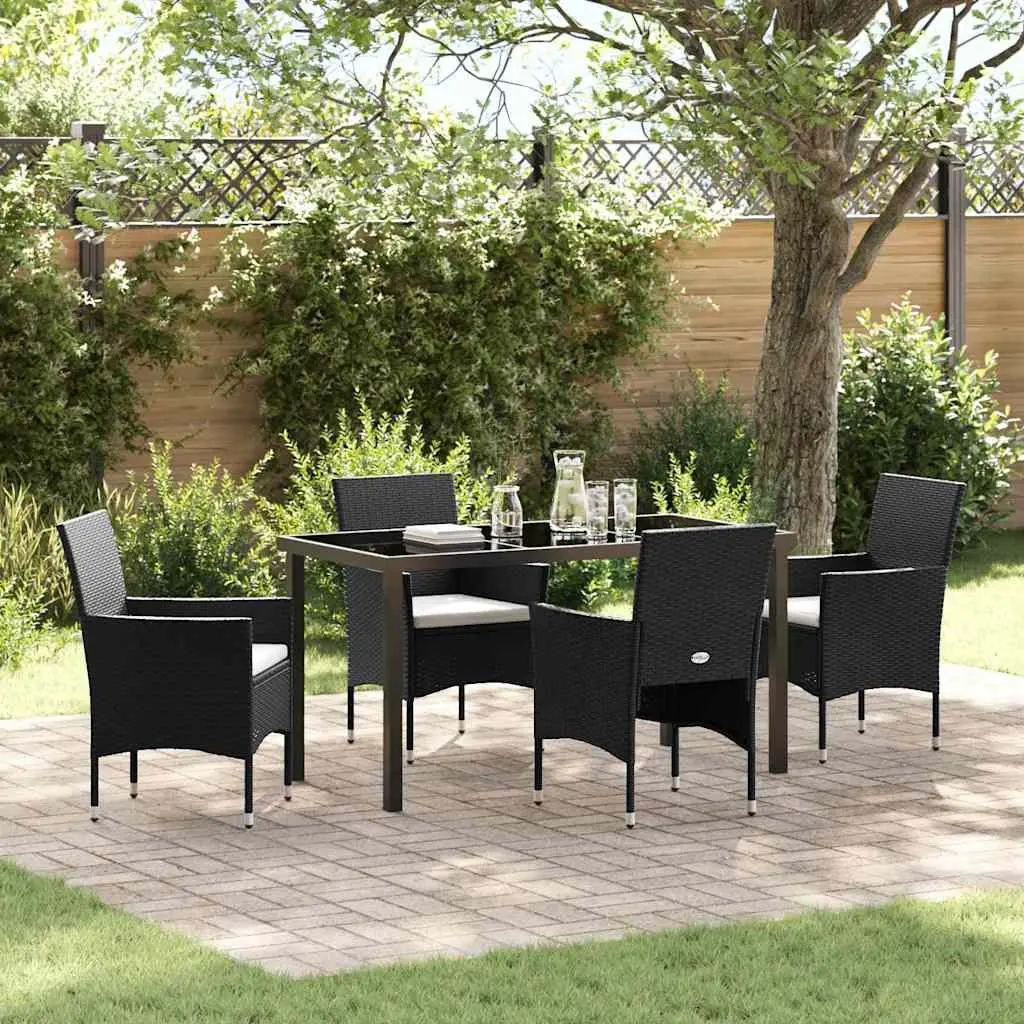 Outdoor Dining Set Black 5 Piece Poly Rattan Chair Table Cushion