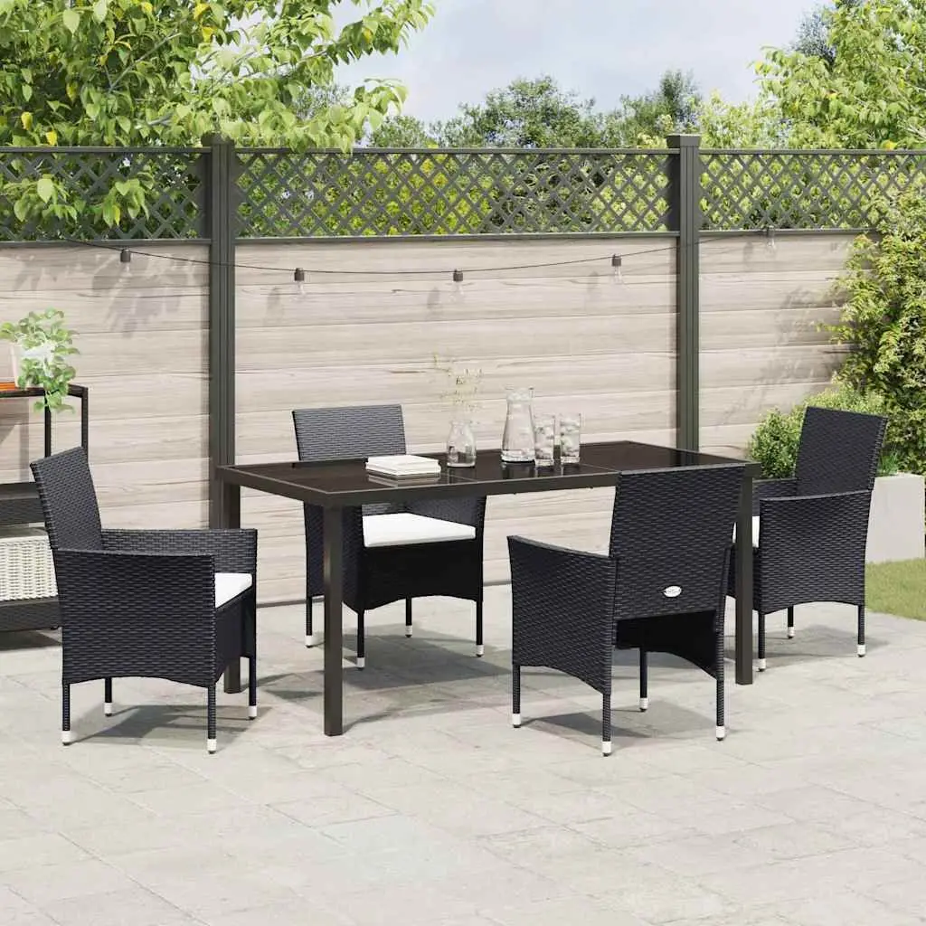 Outdoor Dining Set Black 5 Piece Poly Rattan Chair Table Cushion