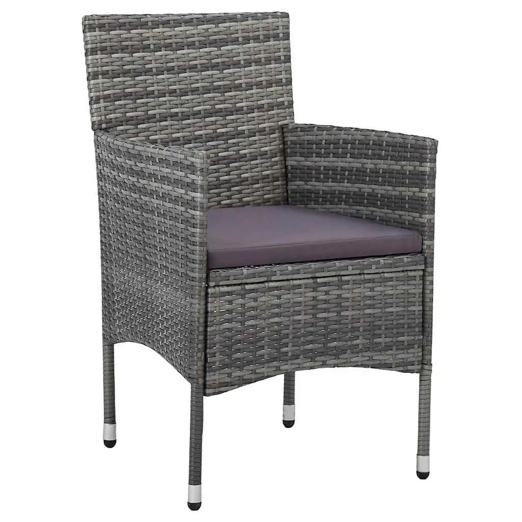 Grey Garden Dining Set 3 Piece Outdoor Furniture with Cushions Poly Rattan and Powder-coated Steel Frame Tempered Glass Table