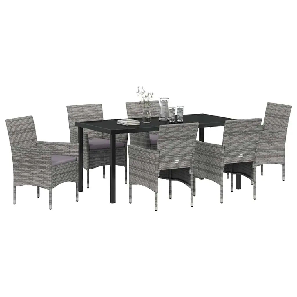 Garden Dining Set 7 Pieces Grey Outdoor Furniture with Cushions Glass Table