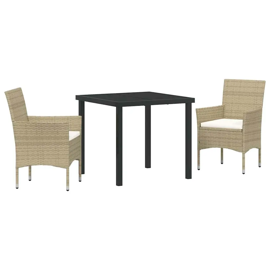 Outdoor Dining Set Beige 3 Pieces Garden Patio Furniture with Cushions