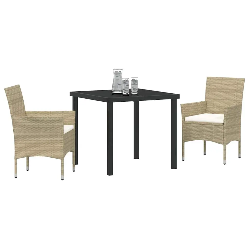 Outdoor Dining Set Beige 3 Pieces Garden Patio Furniture with Cushions