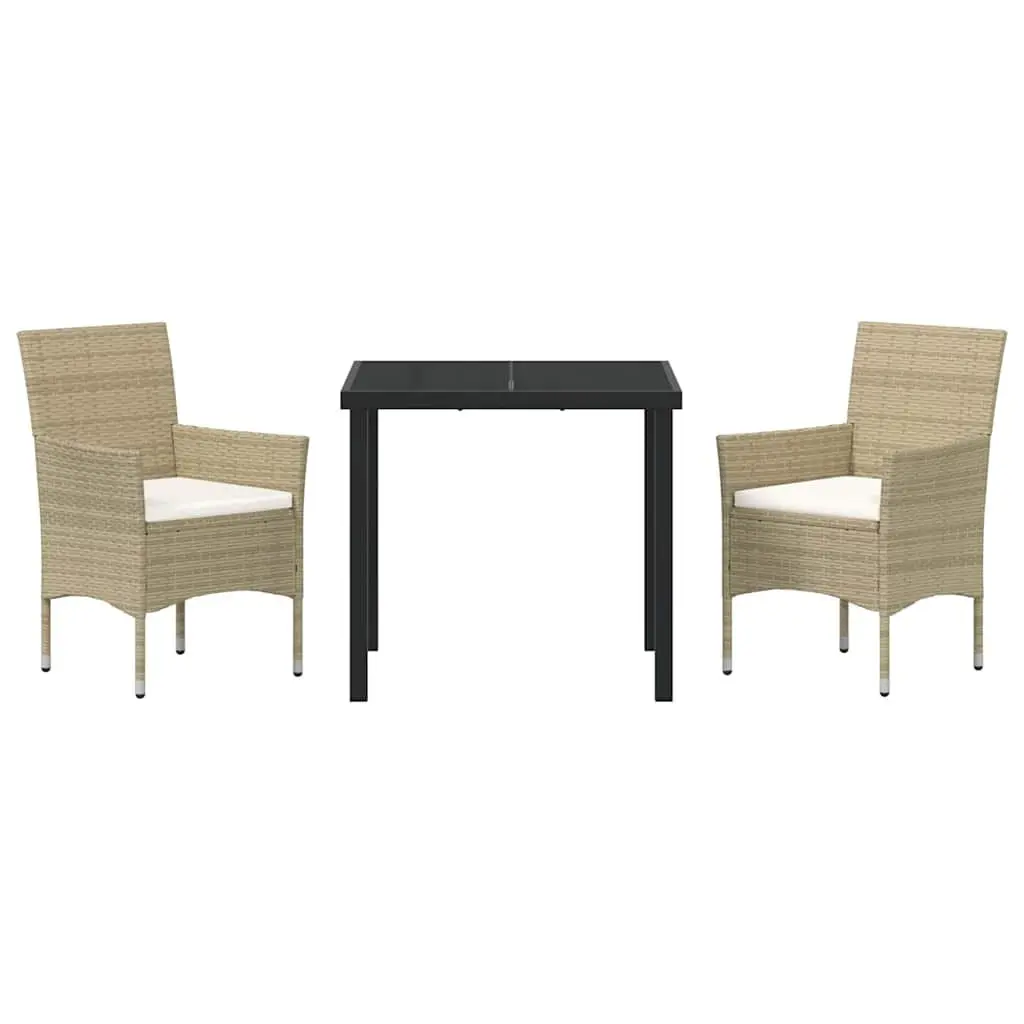 Outdoor Dining Set Beige 3 Pieces Garden Patio Furniture with Cushions