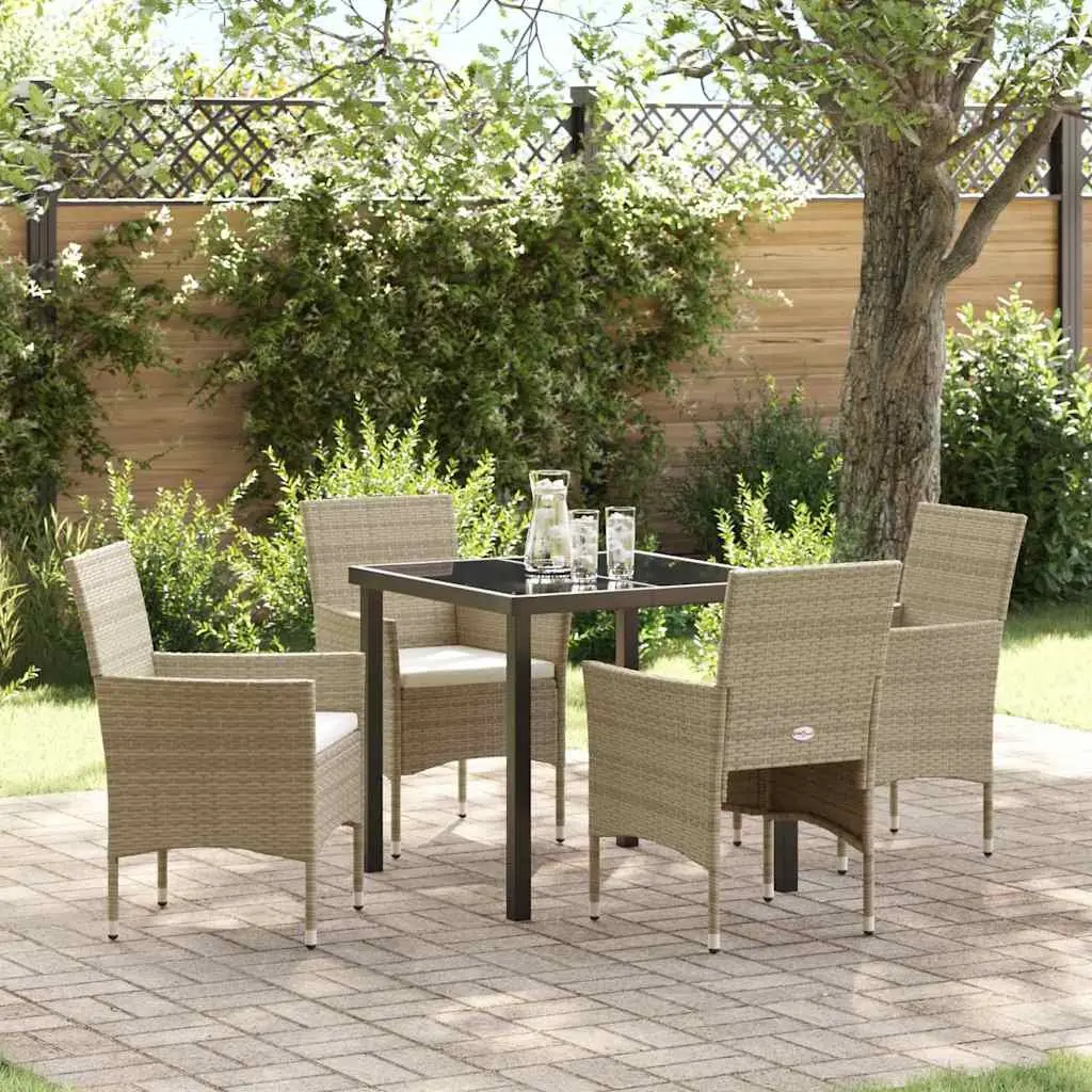 Outdoor Dining Set 5 Piece Garden Furniture with Cushions Beige Poly Rattan