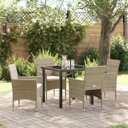 Outdoor Dining Set 5 Piece Garden Furniture with Cushions Beige Poly Rattan