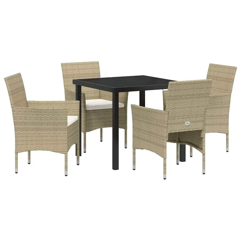 Outdoor Dining Set 5 Piece Garden Furniture with Cushions Beige Poly Rattan