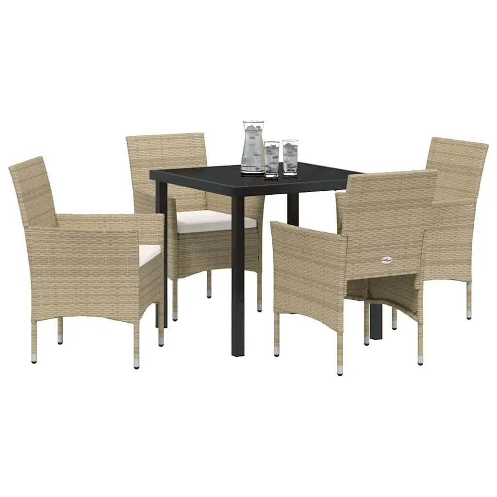 Outdoor Dining Set 5 Piece Garden Furniture with Cushions Beige Poly Rattan