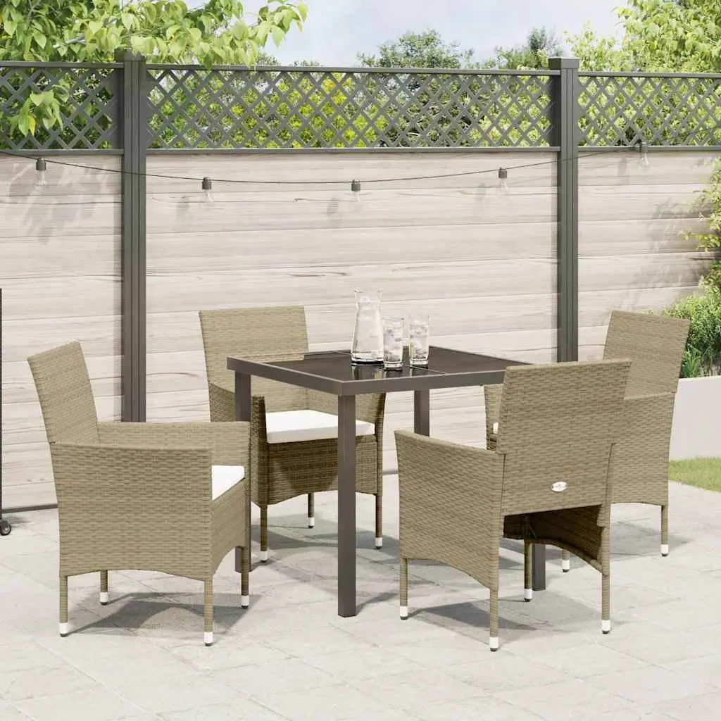 Outdoor Dining Set 5 Piece Garden Furniture with Cushions Beige Poly Rattan