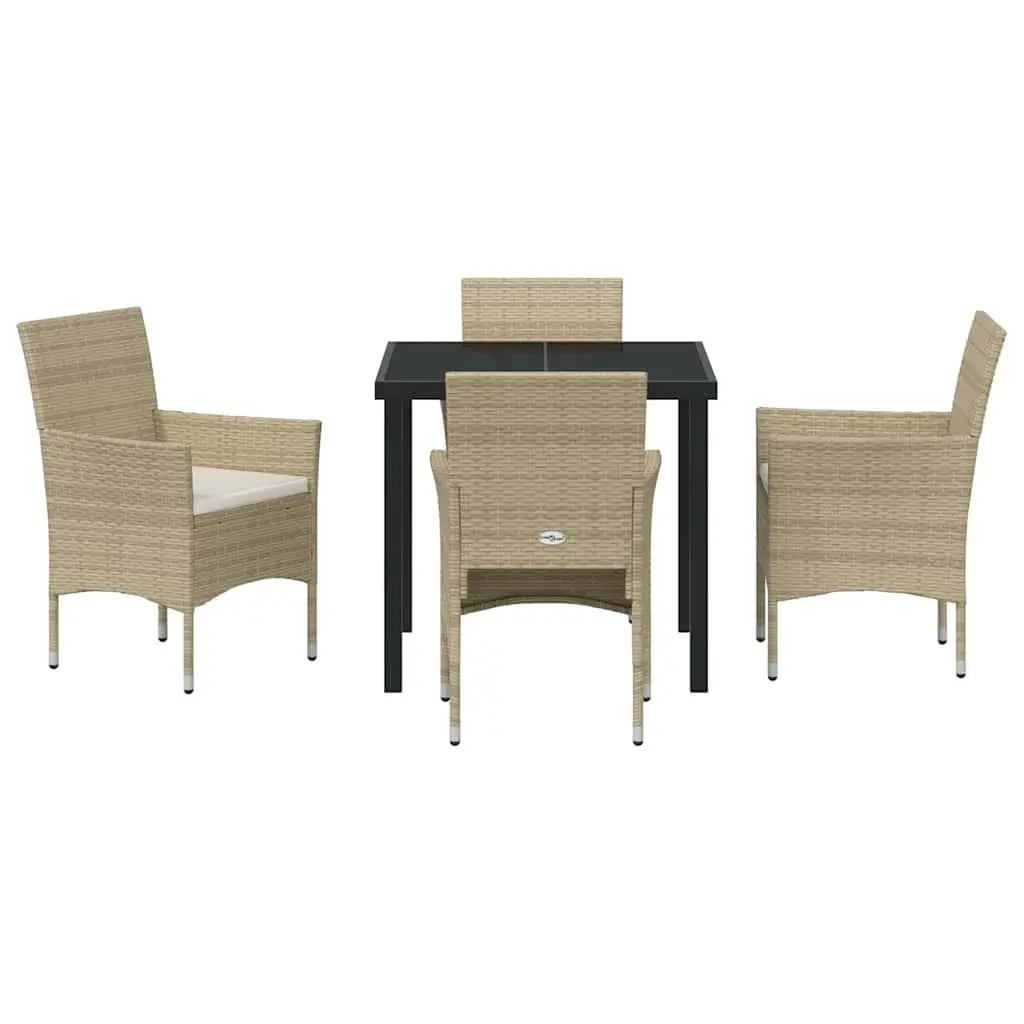 Outdoor Dining Set 5 Piece Garden Furniture with Cushions Beige Poly Rattan