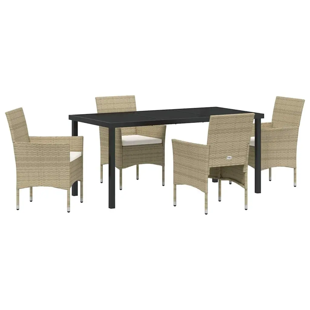 Garden Dining Set 5 Piece Outdoor Furniture Patio Beige Poly Rattan Glass Table