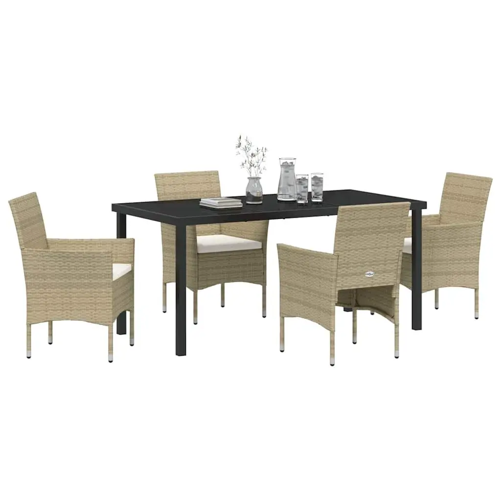 Garden Dining Set 5 Piece Outdoor Furniture Patio Beige Poly Rattan Glass Table