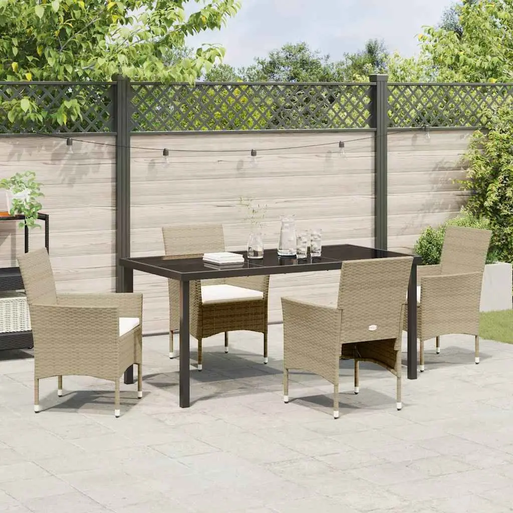 Garden Dining Set 5 Piece Outdoor Furniture Patio Beige Poly Rattan Glass Table