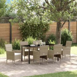 Garden Dining Set 7 Piece Beige Outdoor Furniture Patio Table Chairs with
