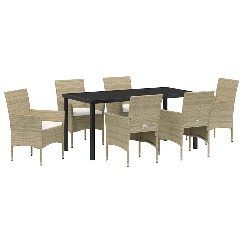 Garden Dining Set 7 Piece Beige Outdoor Furniture Patio Table Chairs with
