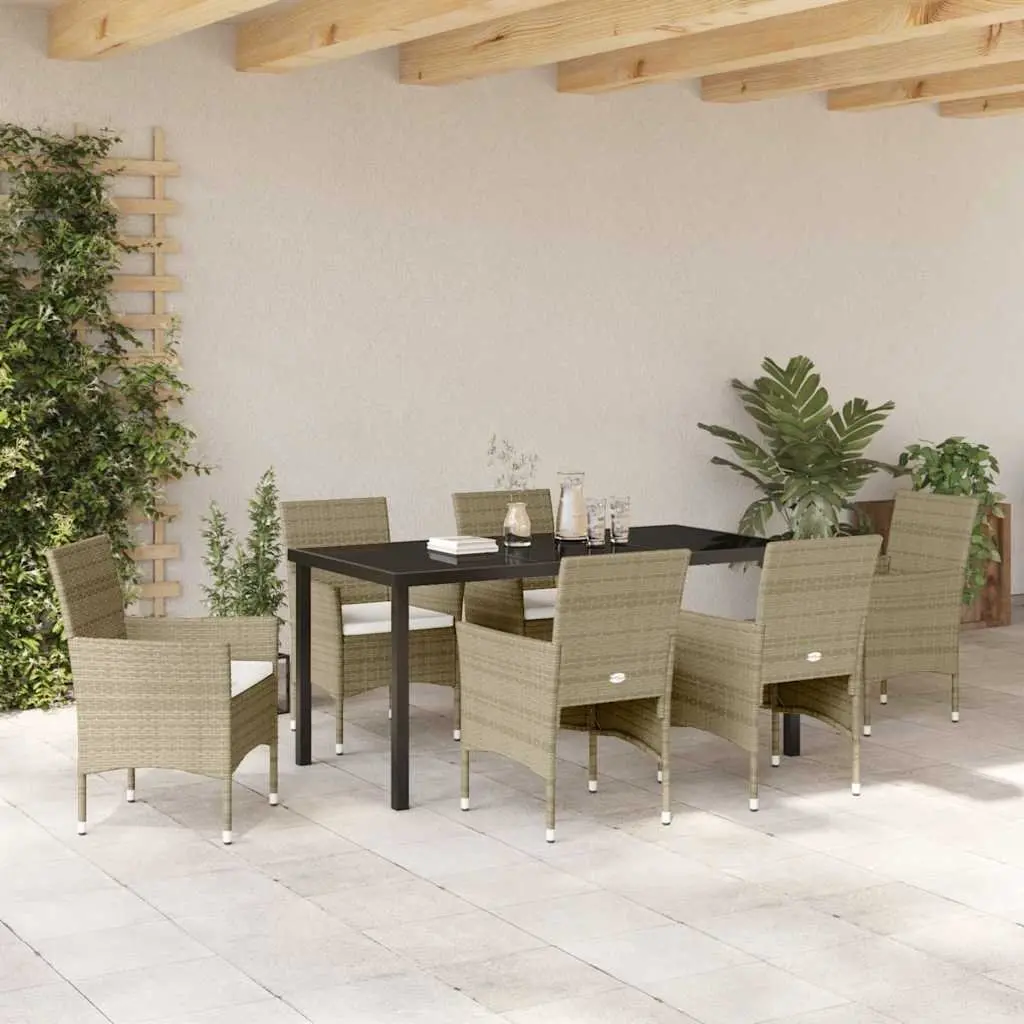 Garden Dining Set 7 Piece Beige Outdoor Furniture Patio Table Chairs with