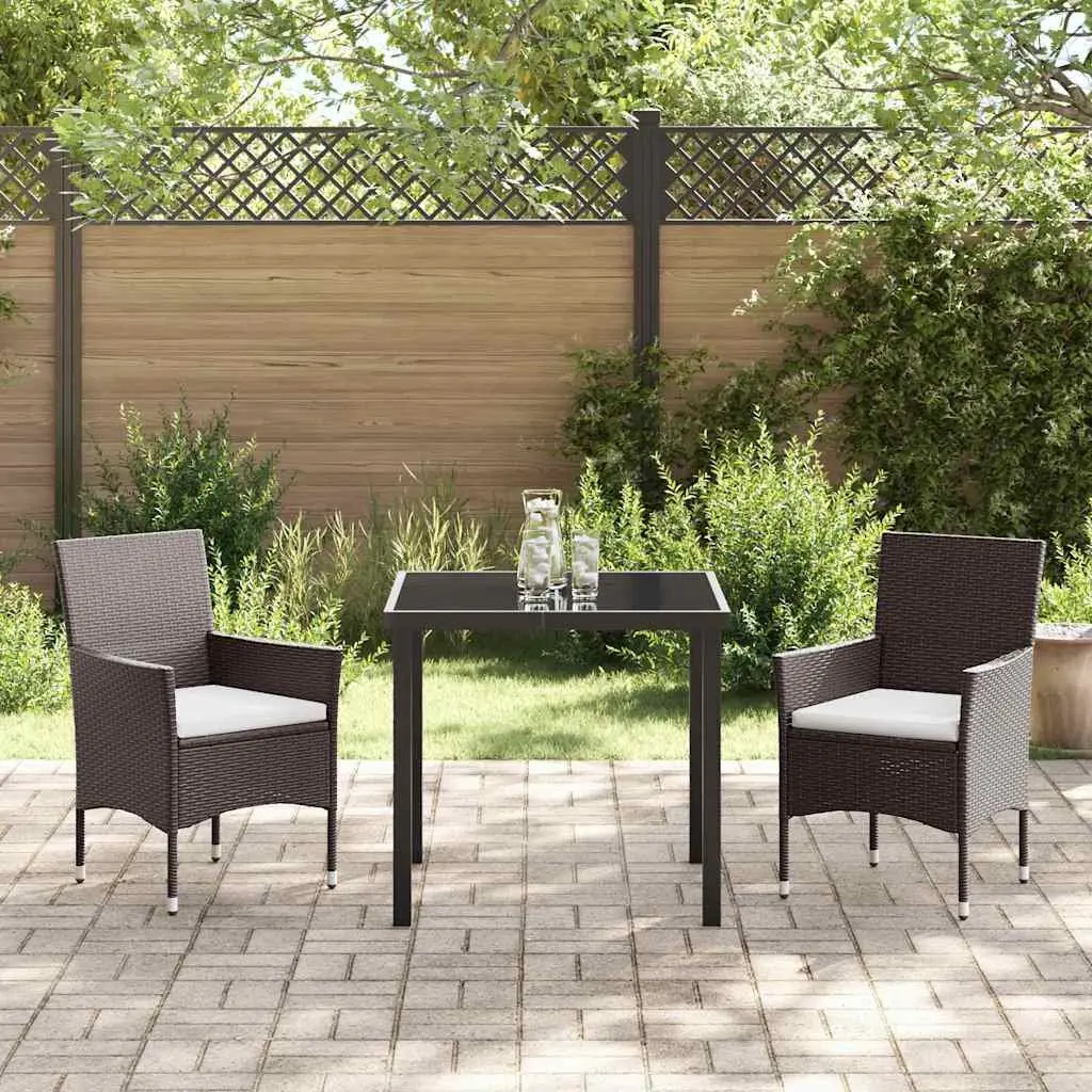 Garden Dining Set Brown 3 Pieces Outdoor Furniture Poly Rattan Tempered Glass