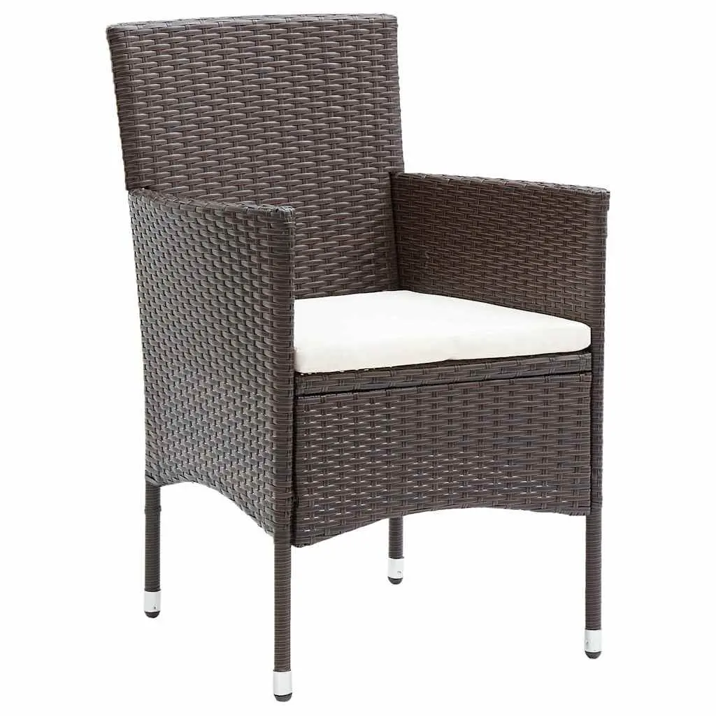 Garden Dining Set Brown 3 Pieces Outdoor Furniture Poly Rattan Tempered Glass
