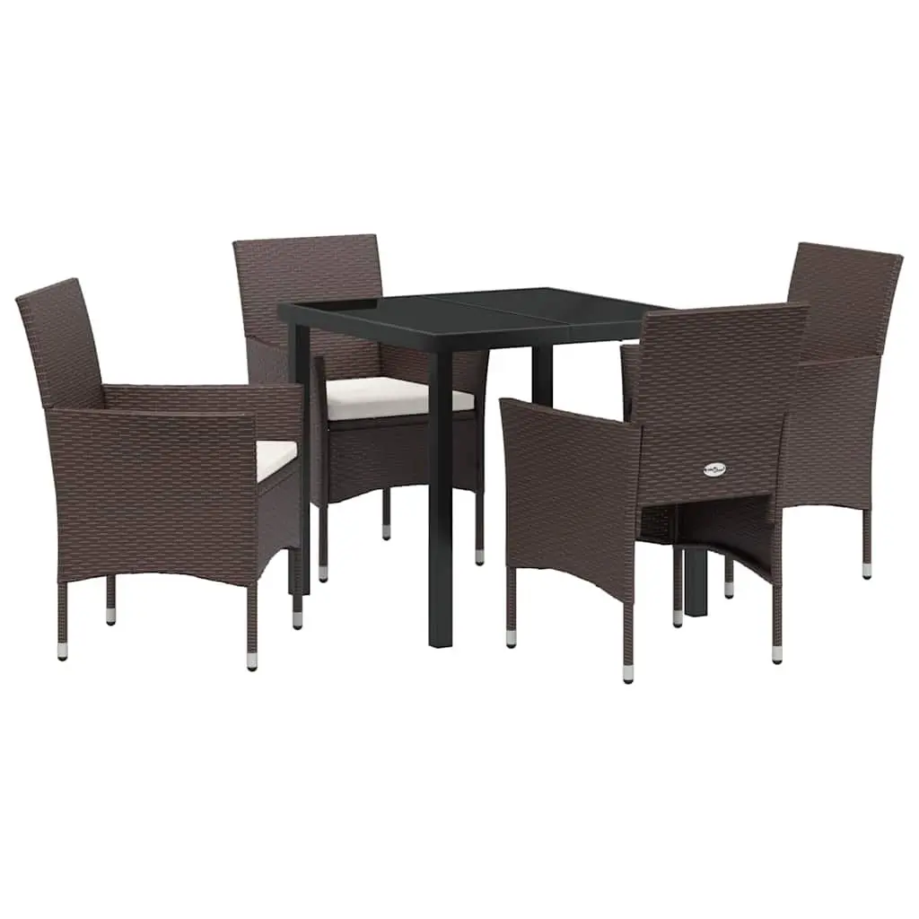 Outdoor Dining Set Brown 5 Pieces Poly Rattan Tempered Glass Table Chairs