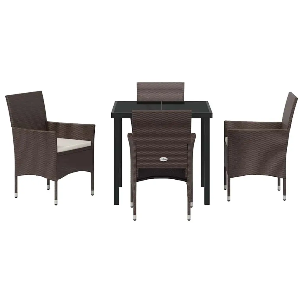 Outdoor Dining Set Brown 5 Pieces Poly Rattan Tempered Glass Table Chairs