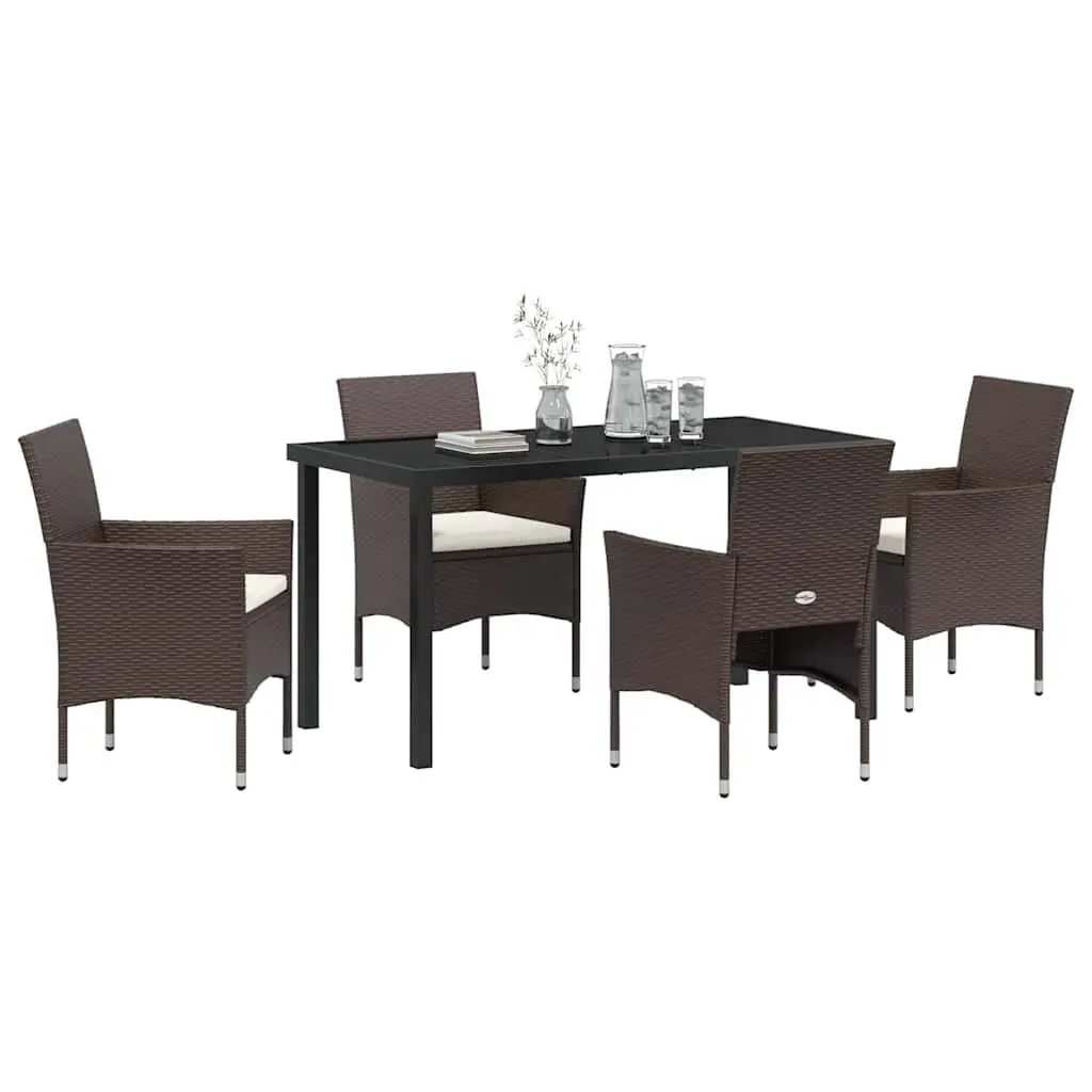 Outdoor Garden Dining Set Brown 5 Piece Poly Rattan Chair Table Patio Furniture