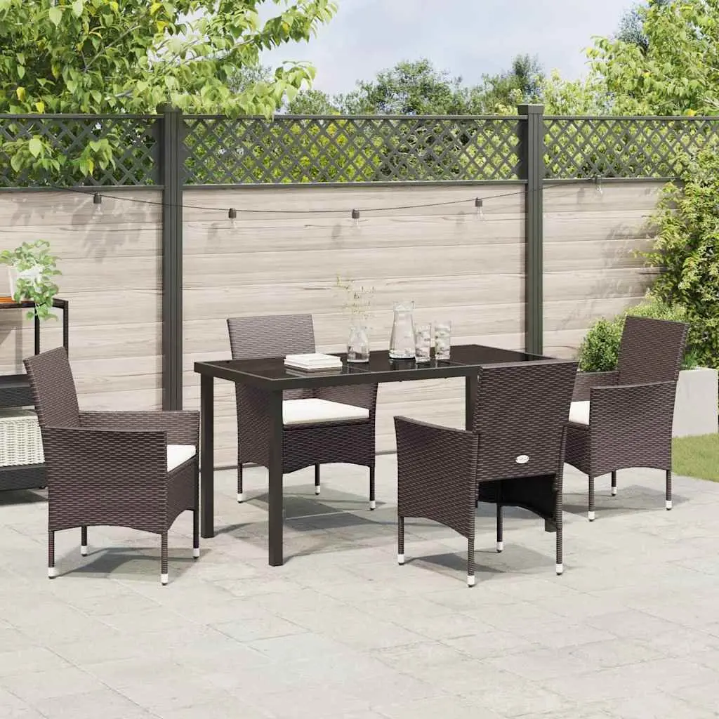 Outdoor Garden Dining Set Brown 5 Piece Poly Rattan Chair Table Patio Furniture