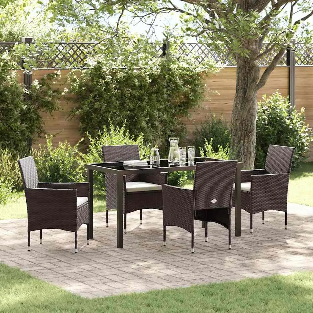 Garden Dining Set 5 Piece Outdoor Furniture Poly Rattan Glass Table Brown
