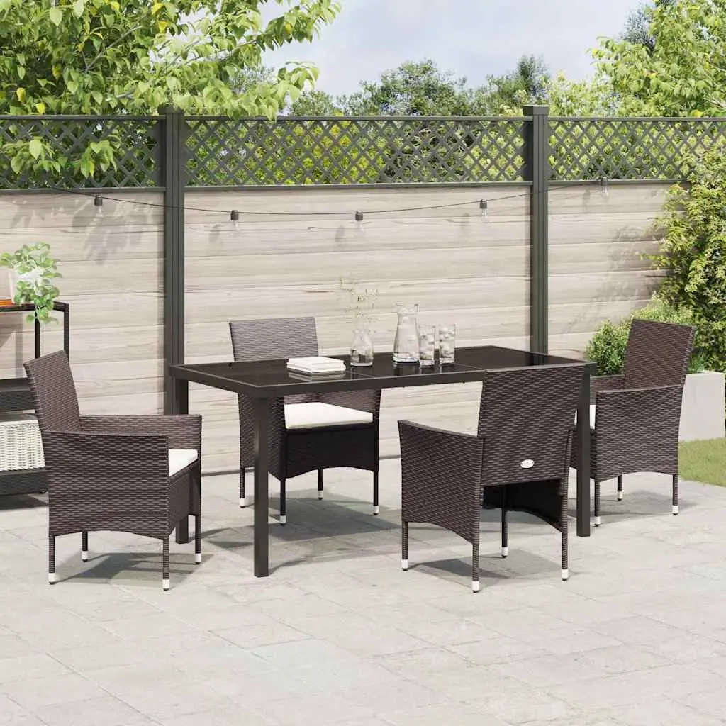 Garden Dining Set 5 Piece Outdoor Furniture Poly Rattan Glass Table Brown