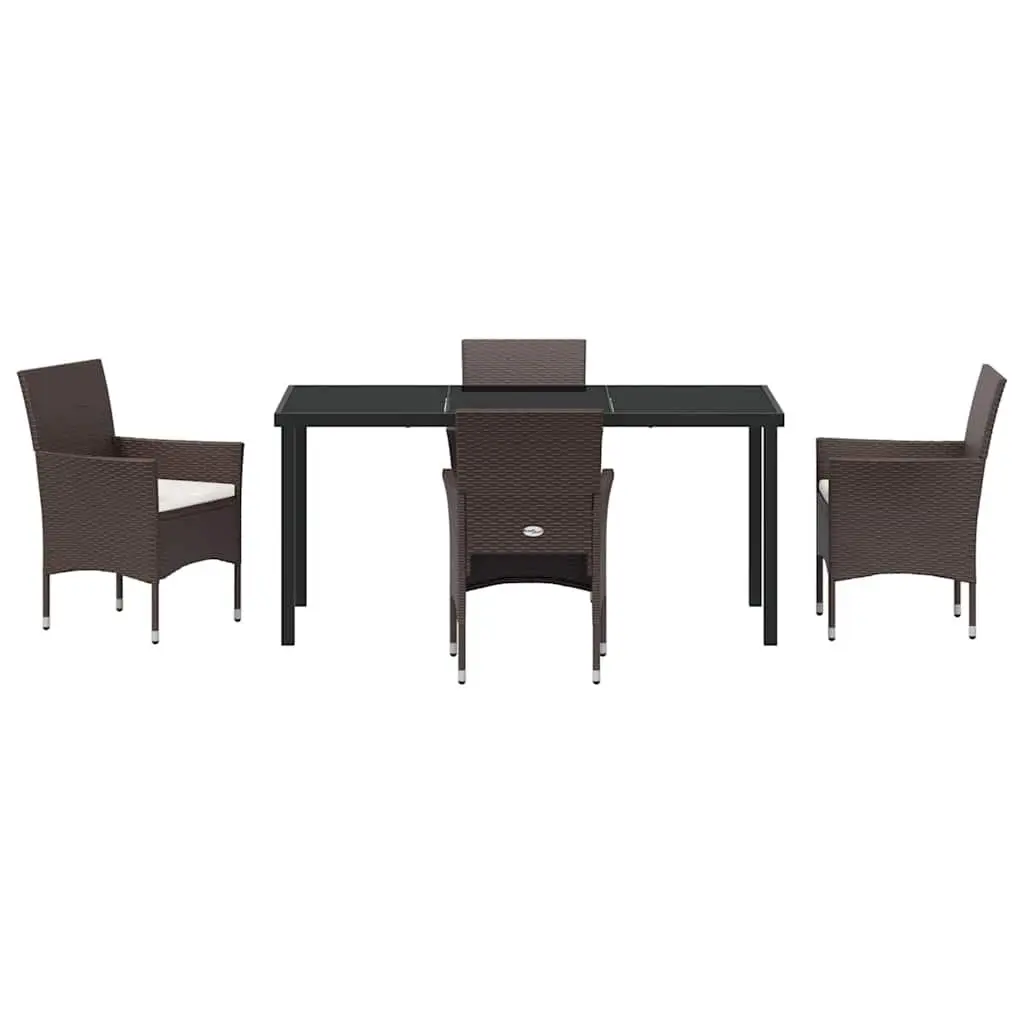 Garden Dining Set 5 Piece Outdoor Furniture Poly Rattan Glass Table Brown