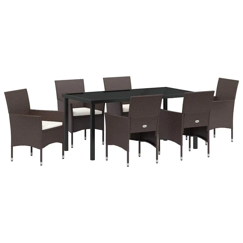 Garden Dining Set Brown 7 Piece Outdoor Furniture Poly Rattan Tempered Glass