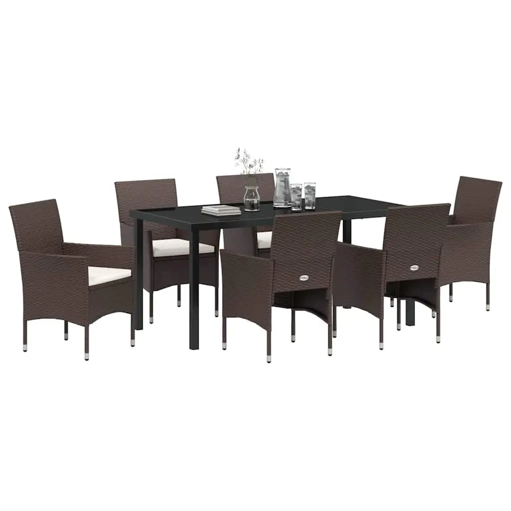 Garden Dining Set Brown 7 Piece Outdoor Furniture Poly Rattan Tempered Glass