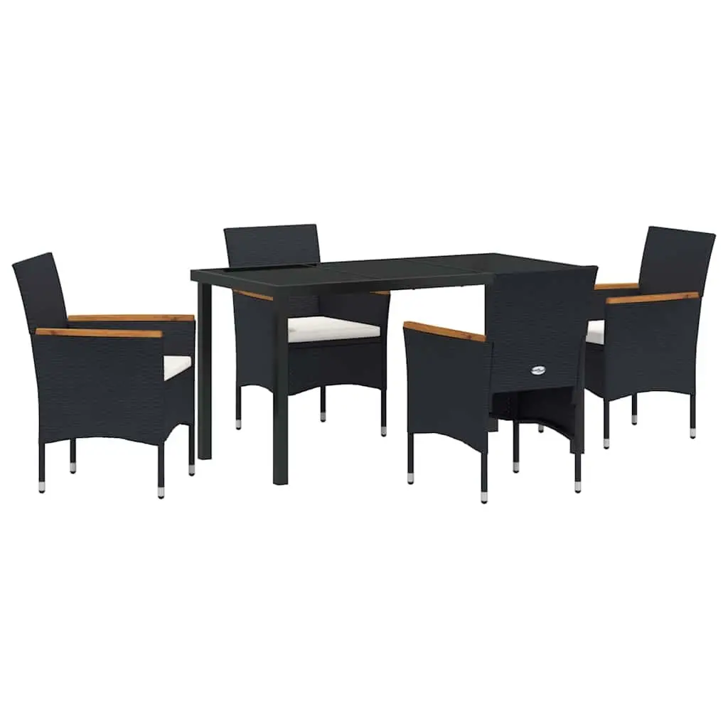 Garden Dining Set 5 Pieces Outdoor Patio Black Poly Rattan Furniture with Glass