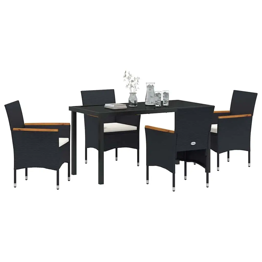 Garden Dining Set 5 Pieces Outdoor Patio Black Poly Rattan Furniture with Glass