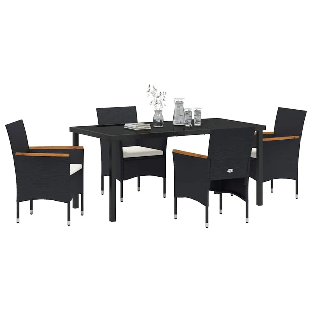 Garden Dining Set 5 Pieces Outdoor Patio Black Poly Rattan Furniture with